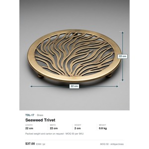Soporte para ollas de latón macizo perforado a mano, diseño de hojas de algas marinas, decoración de metal antiguo para el hogar - Product Image 5