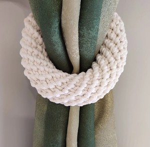 Macrame <b>Curtain</b> Tiebacks: Boho Cotton Window Decor - Product Image 2