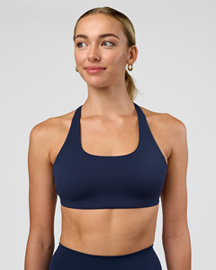 Top Deportivo de Cuello Alto Azul Marino para Mujer, Color Sólido, para Yoga, Fitness y Entrenamiento - Product Image 1