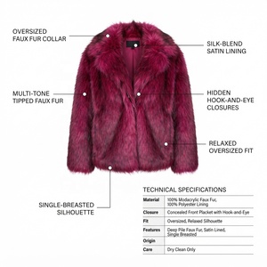 Manteau en laine de mouton rose pour femme, court, à manches longues, décontracté, pour l'hiver, avec col en fourrure, couleur unie, grande taille - Product Image 5