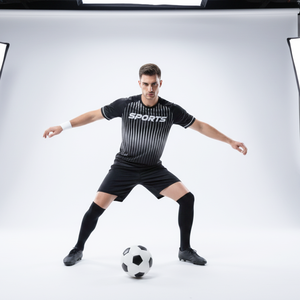 Maillot de football unisexe noir, sublimation, respirant, vêtements d'entraînement, nom d'équipe personnalisé, séchage rapide, 100% polyester - Product Image 2