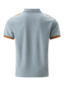 Polo pour homme gris uni en maille à manches courtes avec poche, style décontracté color block, faible MOQ - Product Image 2