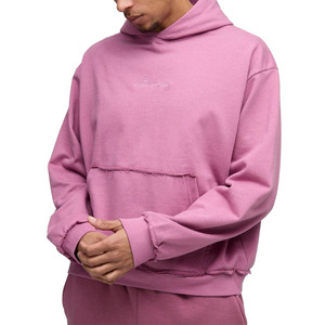 Men's Oversized Hooded <b>Sweatshirt</b> Solid <b>Pink</b> Cotton Fleece Pocket Design Casual Autumn Wear Regular Fit Knitted Fabric - Product Image 1