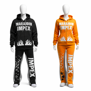 ชุดเซ็ตสองชิ้นสำหรับฤดูหนาว กางเกงขายาวผ้าเฟรนช์เทอร์รี่ปักลาย ฮู้ดดี้แบบจ็อกเกอร์ มีเชือกผูก เอวสูง ผ้าหนา เป็นมิตรต่อสิ่งแวดล้อม - Product Image 1