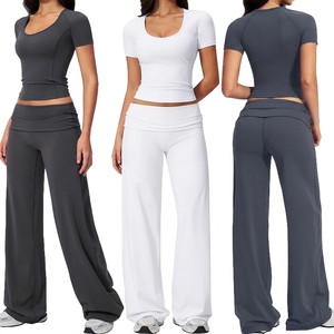 Conjunto Deportivo para Mujer, Personalizado, Transpirable, de Secado Rápido, Elástico en Cuatro Direcciones, Top Corto con Cuello Cuadrado y Pantalones Anchos de Cintura Alta - Product Image 3