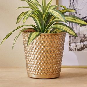 Maceta de Metal Dorada de Lujo con Textura Martillada, Decoración para el Hogar y la Oficina, Maceta Decorativa para Flores - Product Image 1