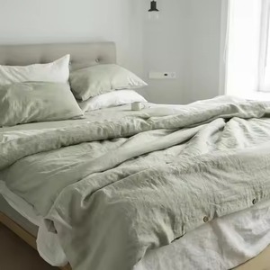 Juego de Edredón de Lino Suave, Tamaño Completo, 4 Piezas, con Fundas de Almohada, Gris a Rayas - Product Image 2
