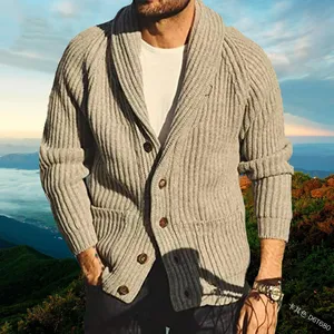 New British Casual Knitted <b>Cardigan</b> Coat <b>Men's</b> Autumn Winter <b>Long</b>-Sleeve Outerwear - Product Image 2