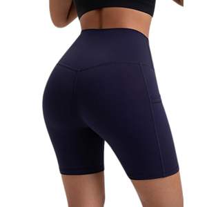 Shorts Deportivos de Yoga para Mujer, Color Azul Marino, Cintura Alta Elástica, Transpirables, de Spandex y Poliéster Ecológico, de Secado Rápido, para Gimnasio - Product Image 6