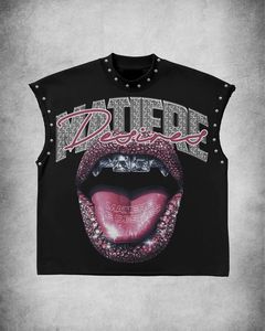 Custom Printed Graphic Design DTG 100% Premium Cotton Oversized Sleeveless Tank <b>Top</b> Men Boxy Fit <b>Rhinestone</b> Graphic Vest - Product Image 4