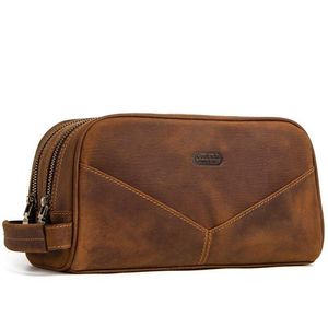 Trousse de Toilette en Cuir Véritable et Velours Côtelé, Taille Moyenne, Style Vintage à Panneaux, Fermeture Éclair, Poignée Souple, Étui Cosmétique Durable - Product Image 2