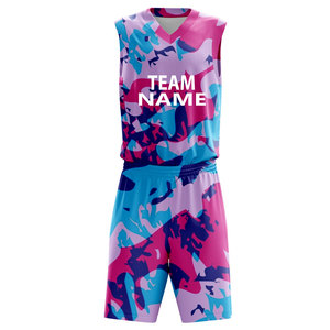 Ensemble d'uniformes de basketball personnalisés sublimés, col en V, sans manches, anti-transpiration, imprimé camouflage, unisexe adulte, toutes saisons - Product Image 1
