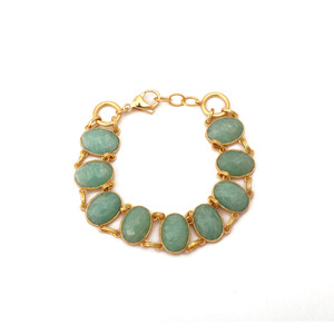 Natural Amazonite Gemstone <b>Adjustable</b> <b>Bracelet</b> 18k Gold Plated Handmade Boho Chic Jewelry For Wedding Occasion - Product Image 3