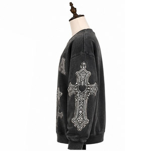Sudadera con Capucha y Cremallera para Hombre, Diseño Gótico con Cruz de Pedrería, Forro Polar, Ajuste Regular, Ropa Urbana de Invierno, Ecológica y Transpirable - Product Image 4