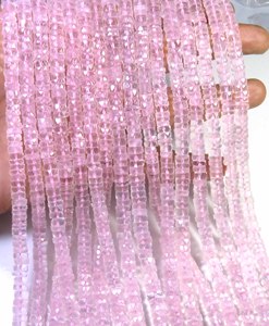 Natural <b>Pink</b> Rose Quartz Beads 16"Inch Heishi Shape Faceted Center <b>Drilled</b> Beads 6mm Top Grade Rose Quartz Gemstones For Jewelry - Product Image 1