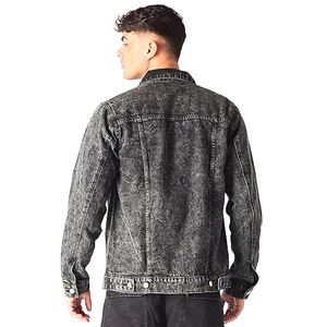 Men's Eco-friendly Stonewashed Denim Jacket Genuine Leather Shell <b>Covered</b> <b>Button</b> Closure Regular Fit Turn-down Collar Casual - Product Image 3