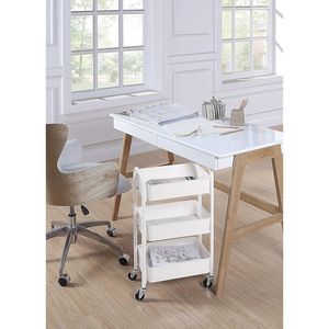 Carrello portaoggetti in metallo a 3 ripiani compatto e mobile, con ruote, per cucina o sotto scrivania, bianco - Product Image 3