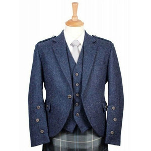 Custom <b>Men's</b> Wholesale <b>Blue</b> <b>Tweed</b> Argyle kilt <b>jacket</b> with 5 Button Waistcoat Wedding Kilt <b>Jacket</b> Front Logo - Product Image 1