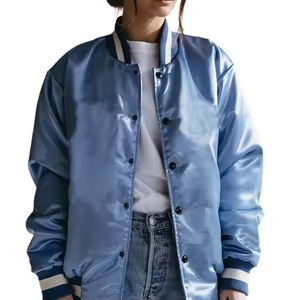 Satin Varsity <b>Jacket</b> OEM Custom <b>Winter</b> stand Collar Satin Bomber Windbreaker Silk Satin Comfort <b>Jacket</b> - Product Image 4