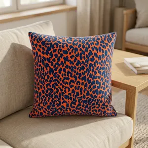 Coral Orange Velvet Pillow Cover home textiles with <b>Navy</b> <b>Blue</b> Leopard Print Decorative <b>Throw</b> Cushion Case <b>for</b> <b>Sofa</b> - Product Image 3