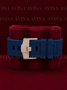 Luxury Moissanite Diamond Hip Hop Watch for Men Full Iced Out Rose Gold Bezel Quartz <b>Chronograph</b> Watch Blue Rubber Strap - Product Image 4