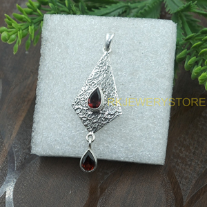 จี้เงินแท้ 925 ประดับพลอยโกเมนทรงหยดน้ำ ทำมือ รูปทรงเพชร พลอยโกเมนสีแดง จี้ห้อยประดับเพชร ของขวัญสำหรับผู้หญิง - Product Image 5