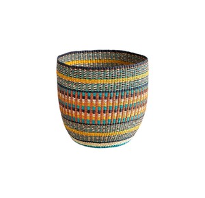 Panier à linge écologique en jonc de mer naturel avec des rayures aztèques multicolores et un bac de rangement polyvalent - Product Image 1