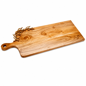 Planche à fromage de luxe en bois d'acacia avec incrustation artisanale en métal en forme de fleur de cerisier, élégante planche à charcuterie et plateau de service - Product Image 2
