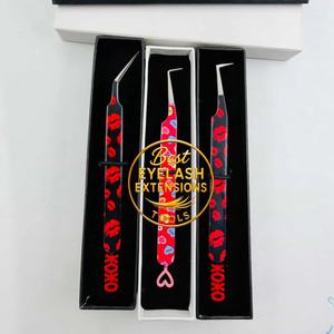 Nouveau papier de la Saint-Valentin avec revêtement coloré et découpe en forme de cœur 90 °   Pince à épiler à pointe en fibre pour extensions de cils fines, courbées et isolées - Product Image 1