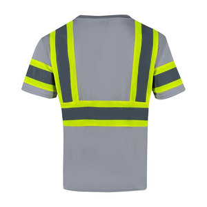 Camiseta de Trabajo de Alta Visibilidad para Hombre, con Franjas Reflectantes Grises, Manga Corta, Secado Rápido, Corte Regular, Cuello Redondo, Tejido - Product Image 2