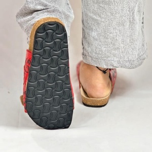 Red Leather <b>Sandals</b> With Buckle Closure Embossed <b>Diamond</b> Pattern Fashion Slides Unisex Style - Product Image 4