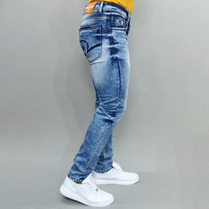 Jeans en denim bleu extensible taille mi-haute pour hommes Gex en gros - Product Image 2