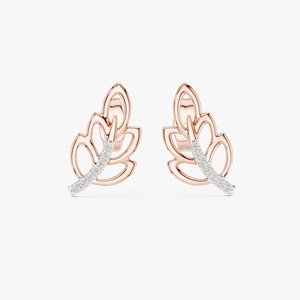 Pendientes de Oro Amarillo de 9K con Diamantes Cultivados en Laboratorio de 0.07CT, Corte Redondo, Diseño de Hoja, Joyería Fina Inspirada en la Naturaleza, Venta al Por Mayor, OEM Personalizado - Product Image 2