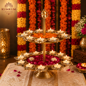 Handmade 2 Tier Brass Urli Tealight <b>Candle</b> Holder Diwali Wedding Haldi Home Temple Decor Centerpiece Pooja Festive Decoration - Product Image 2