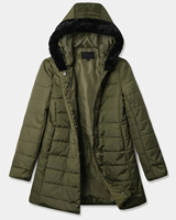 Veste matelassée pour femme en vert olive avec capuche en fausse fourrure, manteau d'hiver chaud avec fermeture éclair et poches latérales
