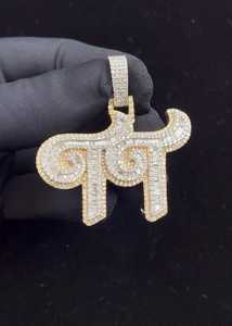Moissanite Round Diamond <b>Initial</b> <b>Pendant</b> Custom Name Letter Two Tone 18K Gold Plated Luxury Fully Iced 925 <b>Silver</b> <b>Pendant</b> - Product Image 2