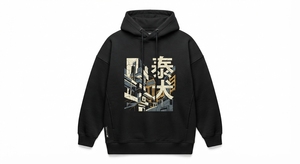 Black Men's <b>Oversized</b> Cotton Fleece Puff Printed Pullover <b>Hoodie</b> for Streetwear Winter Wear - Product Image 1