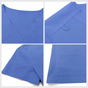 Comfortable V-Neck <b>Scrub</b> Suit Woven Cotton Polyester Moisture-Wicking Unisex Hospital Uniform With Custom Logo Embroidery - Product Image 4