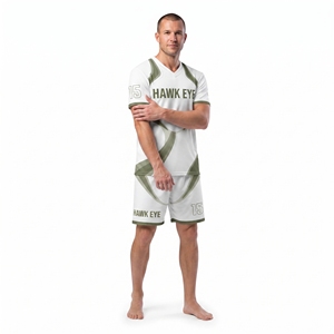 Haut et short de football pour hommes 100 % polyester, col en V, manches courtes, coupe régulière, vêtements de sport personnalisés par sublimation pour équipe - Product Image 4