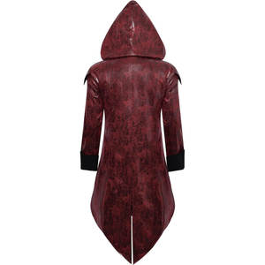 <b>Gothic</b> RED Vampire Tailcoat Gear Design Adjustable PU Hooded Coat Leather Steampunk <b>Jacket</b> Medieval Victorian 2026 - Product Image 2