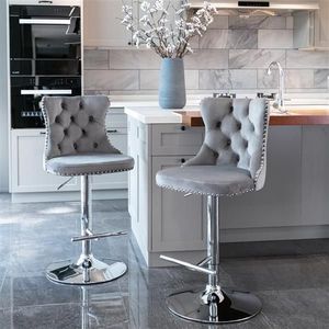 Modern Upholstered Chrome Base <b>Bar</b> <b>Stools</b> with Swivel Velvet Seat 25-33 Inch <b>Adjustable</b> Height Furniture Comfortable Backrest - Product Image 1