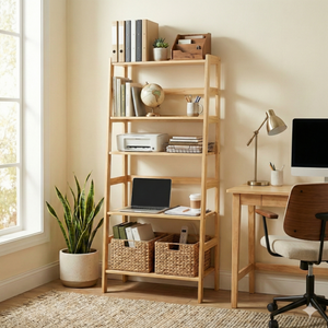 4-Tier American <b>Pine</b> Plywood Casual Bookcase with Durable Design Smooth Edge for Living Room Bedroom & Children's Rooms Storage - Product Image 3
