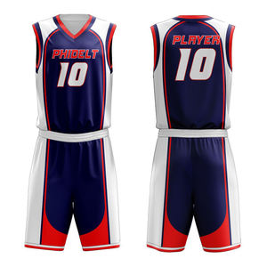 Ensemble de maillots de basket-ball Phidelt 10, sublimés, anti-transpiration, unisexe, vêtements de sport pour adultes, col en V, sans manches, uniforme d'équipe, 100% coton - Product Image 1