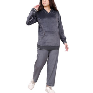 Ensemble de survêtement d'hiver en velours peluche pour femme, tenue décontractée deux pièces, confort toute la journée, logo personnalisé, vente en gros OEM - Product Image 1