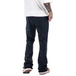Pantalones deportivos acampanados casuales para hombre con efecto salpicado de pintura graffiti y cintura con cordón, estilo patchwork - Product Image 4