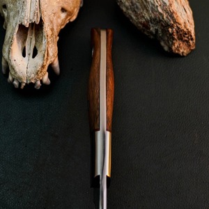 Couteau de chasse en acier inoxydable de 8,8 pouces, lame pleine longueur, manche en bois, lame fixe + étui - Product Image 4