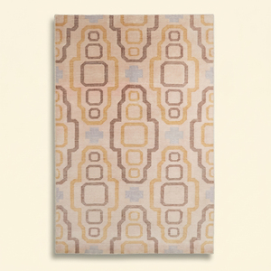 DECORDEC Tapis en laine tufté à la main Golden Link Beige Moutarde, style moderne rétro géométrique, antidérapant, écologique, à poils épais, pour - Product Image 1