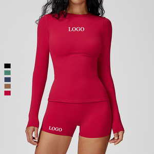 Conjunto Deportivo Personalizado de Manga Larga con Cuello Redondo en Nailon Cepillado y Elastano, Camisetas Ajustadas para Correr, Transpirables, Shorts y Leggings para Gimnasio y Yoga - Product Image 1