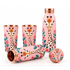 Bouteille d'eau en métal à imprimé léopard rose avec couvercle en cuivre et deux tasses assorties, ensemble de vaisselle fantaisie pour les voyages - Product Image 5