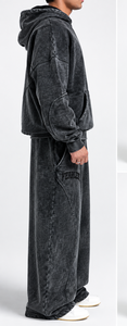 Ensemble sweat à capuche et pantalon pour homme, avec logo brodé, en molleton, couleur unie, style streetwear, coupe oversize, effet vintage délavé, pour l'hiver - Product Image 2